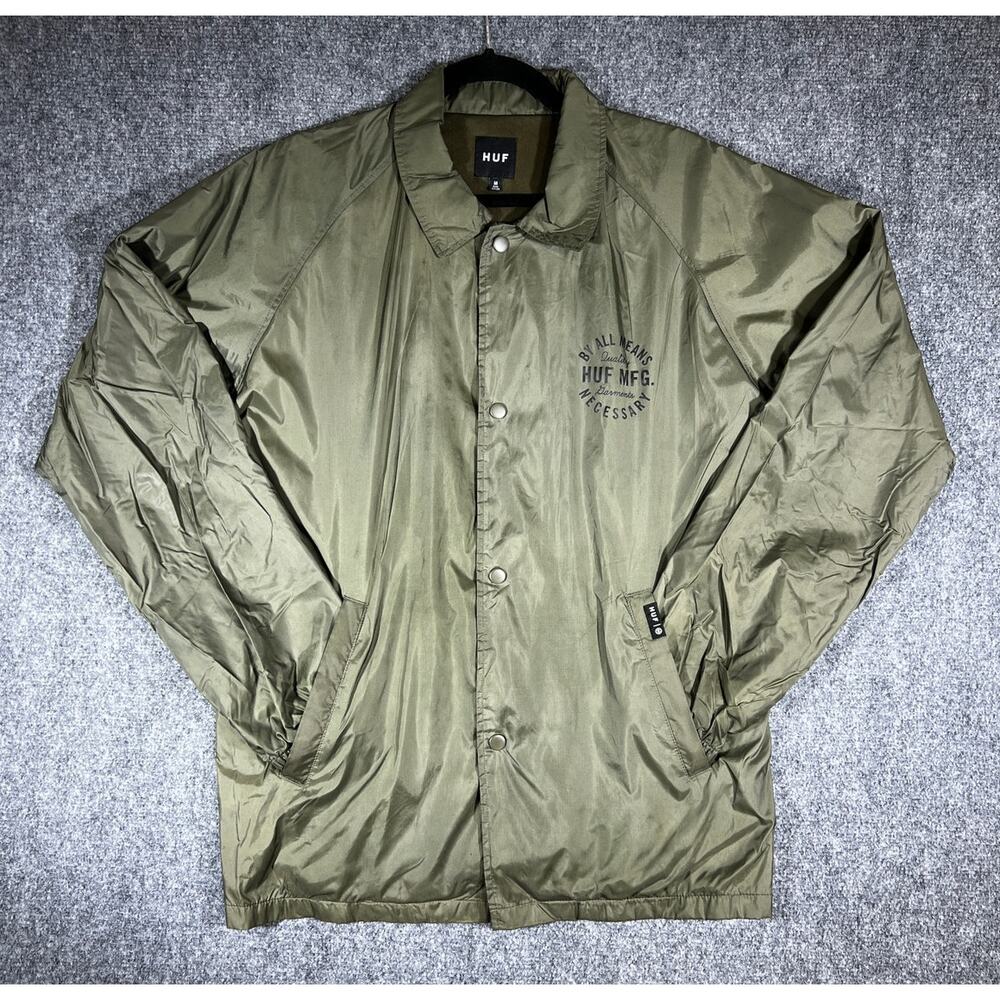 HUF Jacket Olive Green Windbreaker Streetwear Medium